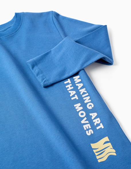 T-shirt en coton à manches longues avec imprimé making art Bleu+Jaune 3 - vertbaudet enfant 