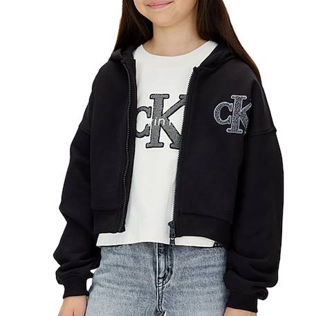 Sweat fille à capuche zippé avec logo Noir 2 - vertbaudet enfant 