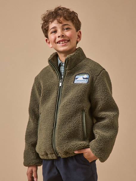 Cardigan garçon zippé en sherpa Kaki+Marine 6 - vertbaudet enfant 