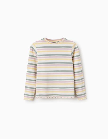 T-shirt à manches longues côtelé à rayures Blanc 1 - vertbaudet enfant 