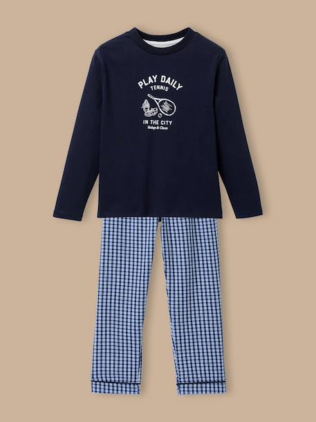 Pyjama imprimé garçon - coton biologique Carreaux bleu 1 - vertbaudet enfant 