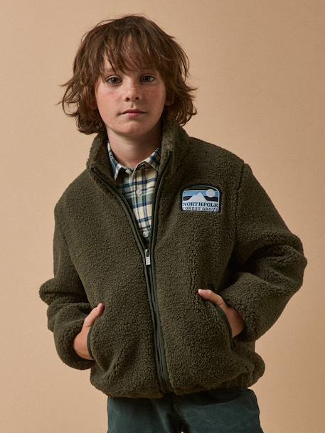 Cardigan garçon zippé en sherpa Kaki+Marine 1 - vertbaudet enfant 