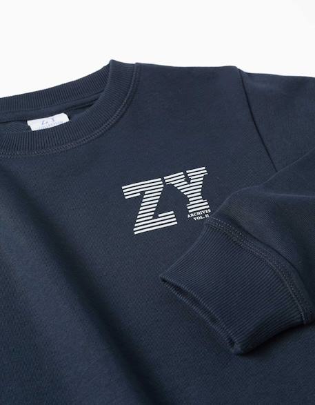 Sweat en molleton avec imprimé zy en relief Bleu foncé+Gris clair+Vert foncé 3 - vertbaudet enfant 