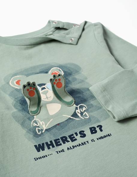 T-shirt en coton à manches longues avec imprimé ours Vert 3 - vertbaudet enfant 