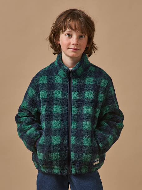 Gilet sherpa à carreaux garçon Carreaux bleu/vert 5 - vertbaudet enfant 