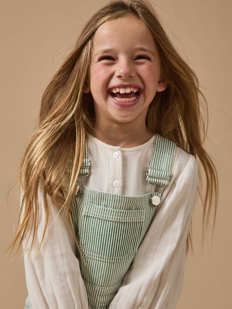 Robe salopette denim rayée fille Rayure verte 3 - vertbaudet enfant 