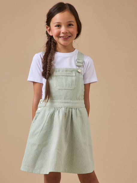 Robe salopette denim rayée fille Rayure verte 1 - vertbaudet enfant 