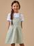 Robe salopette denim rayée fille Rayure verte 1 - vertbaudet enfant 