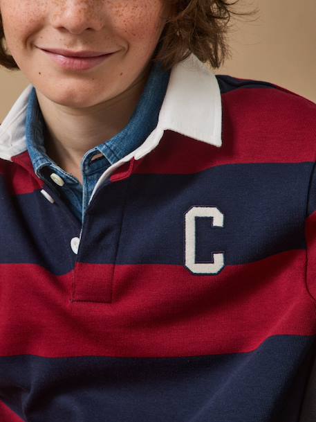 Polo rugby rayé garçon Bordeaux+Gris chine+Vert pin 3 - vertbaudet enfant 