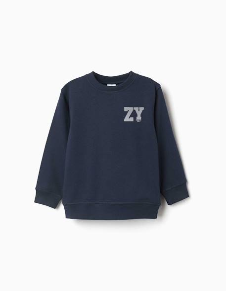 Sweat en molleton avec imprimé zy en relief Bleu foncé+Gris clair+Vert foncé 1 - vertbaudet enfant 