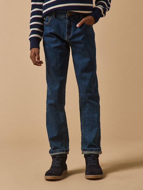 Jean droit garçon Bleu fonce uni+Bleu moyen uni 1 - vertbaudet enfant 