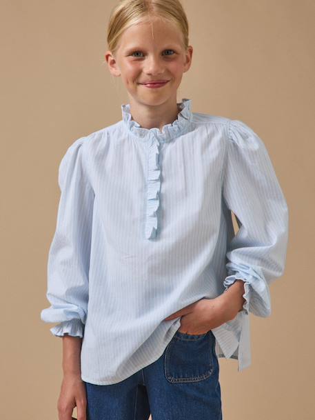 Blouse à volants Rayure bleue 1 - vertbaudet enfant 