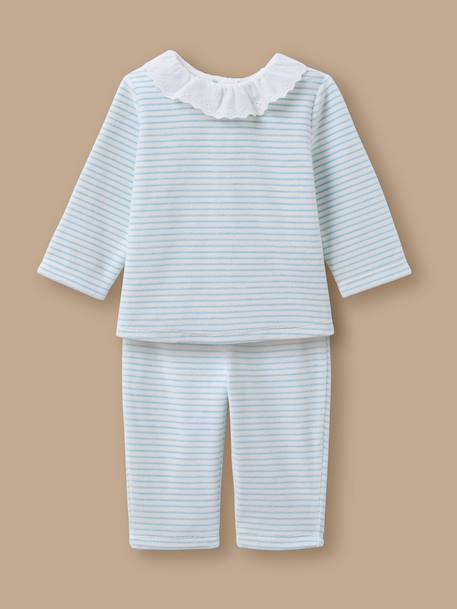 Pyjama rayé en velours bébé Rayure bleue 1 - vertbaudet enfant 