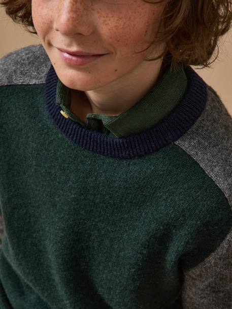 Pull colorblock en laine garçon Bordeaux+Vert 6 - vertbaudet enfant 