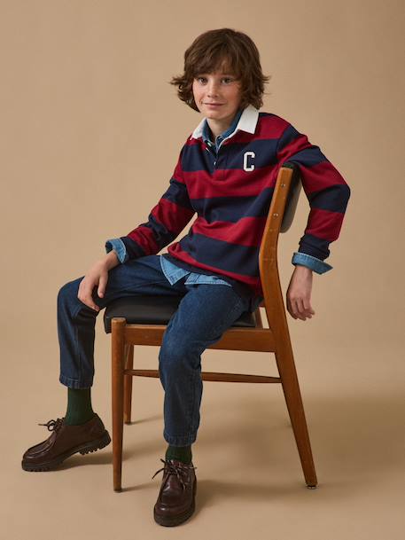 Polo rugby rayé garçon Bordeaux+Gris chine+Vert pin 4 - vertbaudet enfant 