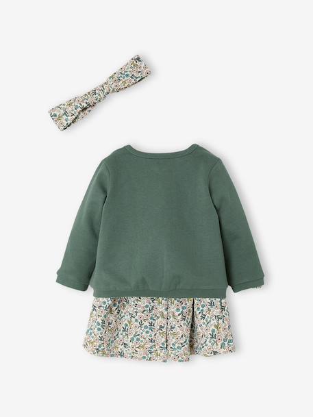 Ensemble bébé fille 3 pièces robe cardigan bandeau bleu grisé+corail+vert+vieux rose 22 - vertbaudet enfant 