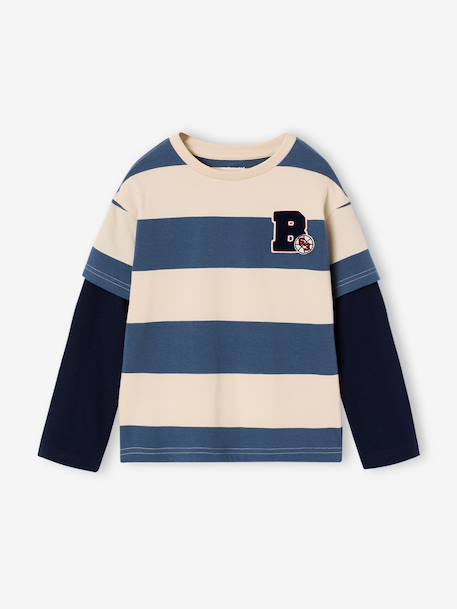 Tee-shirt rayé effet double manches bleu moyen+rayé rouge+rayé vert 1 - vertbaudet enfant 