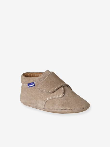 Chaussons bébé garçon cuir à scratch beige+marron 1 - vertbaudet enfant 