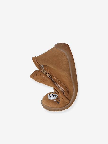 Chaussons bébé cuir souple zip marron+vert sauge 6 - vertbaudet enfant 