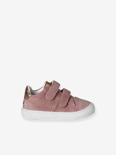 Baskets bébé fille cuir à scratchs blanc+or+rose poudré 18 - vertbaudet enfant 