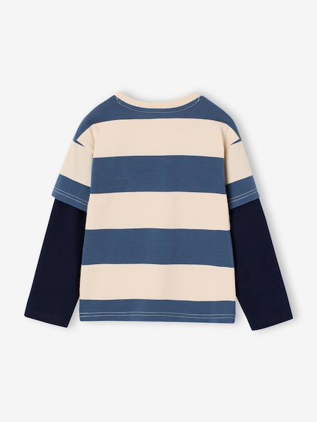 Tee-shirt rayé effet double manches bleu moyen+rayé rouge+rayé vert 2 - vertbaudet enfant 