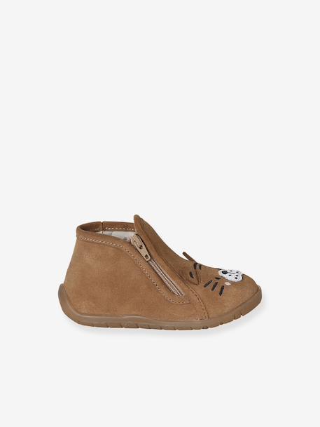 Chaussons bébé cuir souple zip marron+vert sauge 3 - vertbaudet enfant 