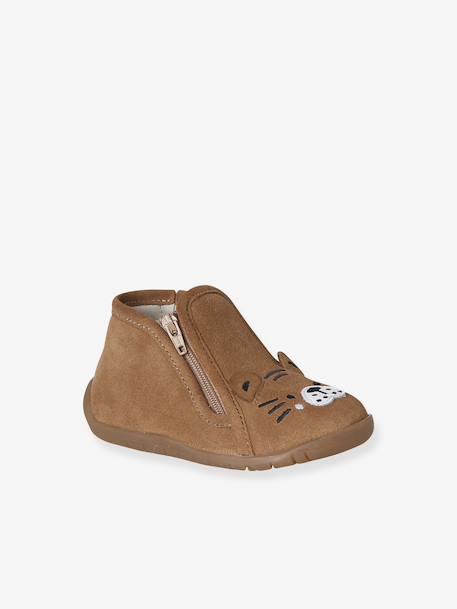Chaussons bébé cuir souple zip marron+vert sauge 1 - vertbaudet enfant 