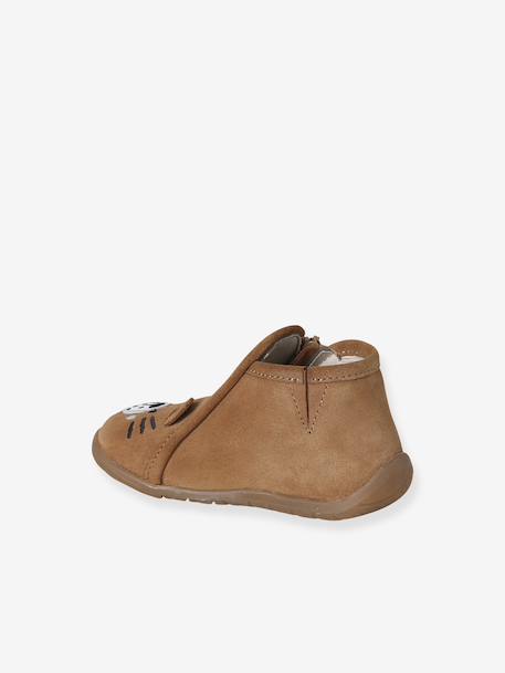 Chaussons bébé cuir souple zip marron+vert sauge 4 - vertbaudet enfant 
