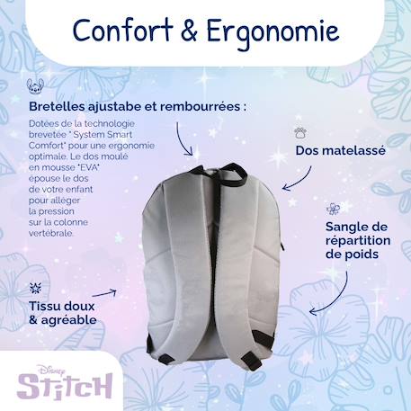 Sac à dos scolaire 2 compartiments Disney Stitch Gris 4 - vertbaudet enfant 