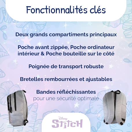 Sac à dos scolaire 2 compartiments Disney Stitch Gris 2 - vertbaudet enfant 