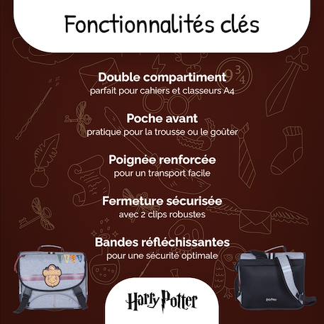 Cartable scolaire 2 compartiments Harry Potter University - 38 cm Gris 2 - vertbaudet enfant 