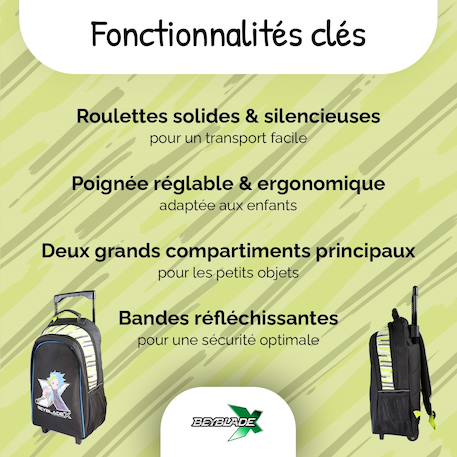 Sac à dos scolaire à roulettes 2 compartiments Beyblade X- 38 cm Noir 2 - vertbaudet enfant 