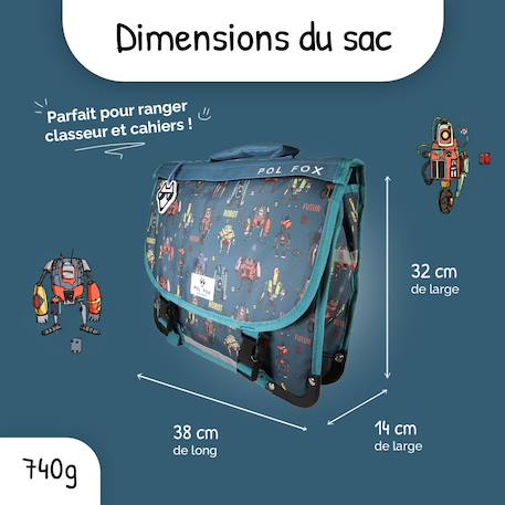 Cartable à colorier et réversible 2 compartiments Robot - 38 cm Bleu 3 - vertbaudet enfant 