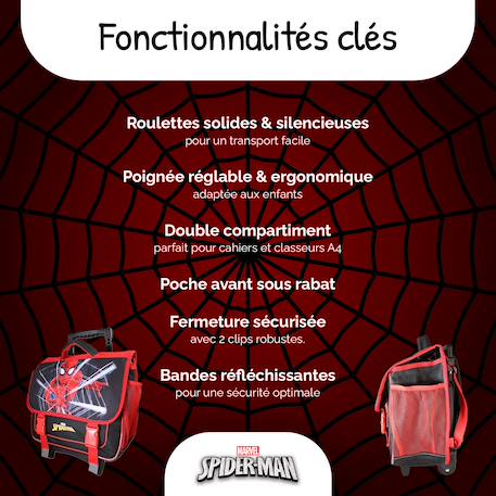 Cartable à roulettes 2 compartiments Marvel Spider Man - 38 cm Noir 2 - vertbaudet enfant 