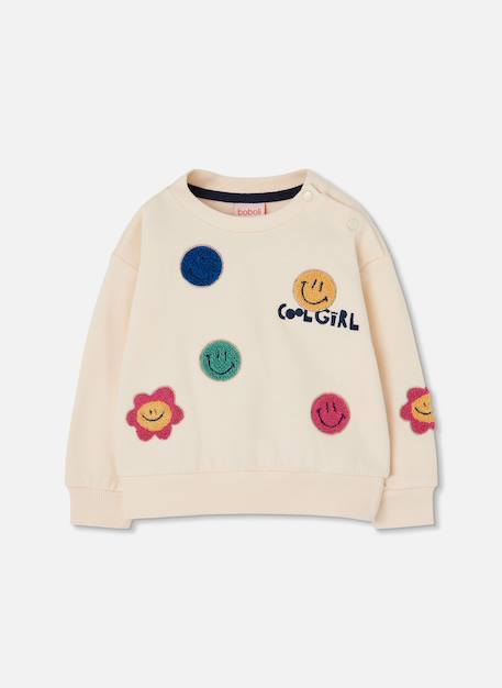 Sweat-shirt fille en molleton avec emojis Blanc 1 - vertbaudet enfant 