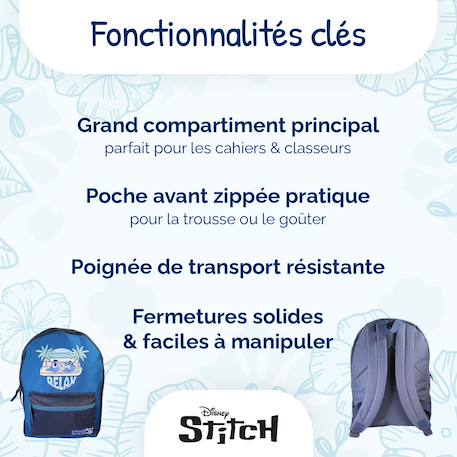 Sac à dos scolaire Disney Stitch Relax Bleu 2 - vertbaudet enfant 