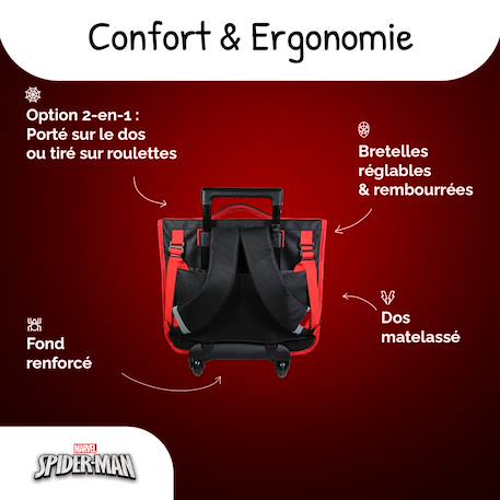 Cartable à roulettes 2 compartiments Marvel Spider Man - 38 cm Noir 4 - vertbaudet enfant 
