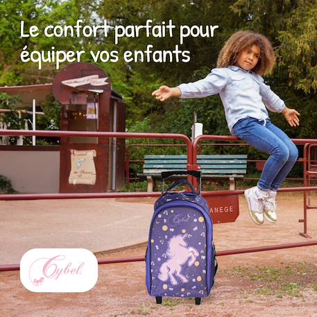 Sac à dos scolaire à roulettes 2 compartiments Cybel Licorne Céleste Violet 5 - vertbaudet enfant 