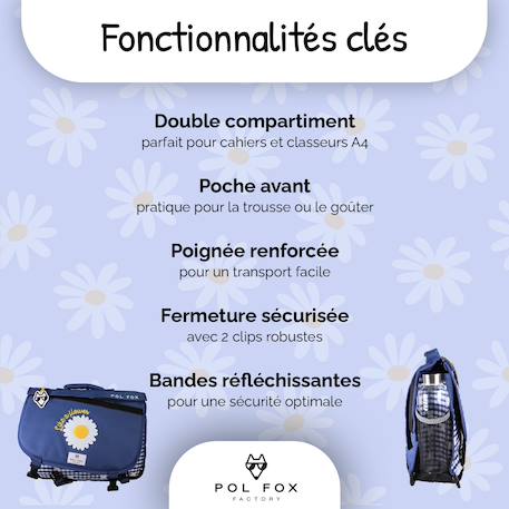 Cartable réversible 2 compartiments Daisy- 38 cm Bleu 2 - vertbaudet enfant 