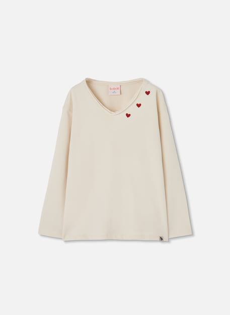 T-shirt en maille fille avec cœurs Blanc 1 - vertbaudet enfant 