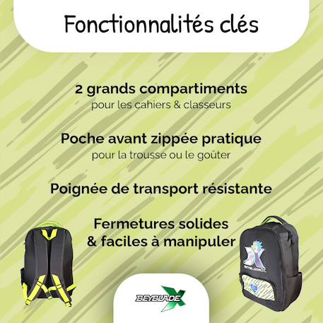 Sac à dos scolaire 2 compartiments Beyblade X - 38 cm Noir 2 - vertbaudet enfant 