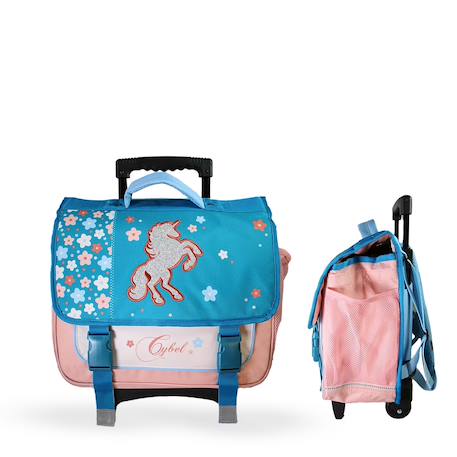 Cartable à roulettes 2 compartiments Cybel Licorne - 38 cm Bleu 1 - vertbaudet enfant 