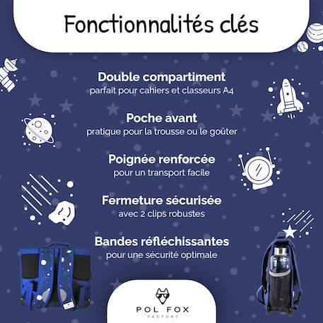 Cartable réversible 2 compartiments Cosmo - 38 cm Bleu 2 - vertbaudet enfant 