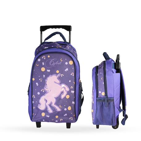Sac à dos scolaire à roulettes 2 compartiments Cybel Licorne Céleste Violet 1 - vertbaudet enfant 