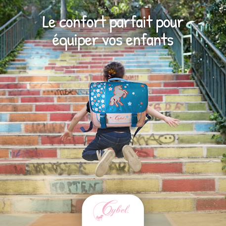 Cartable scolaire 2 compartiments Cybel Licorne Fleurie - 38 cm Bleu 5 - vertbaudet enfant 