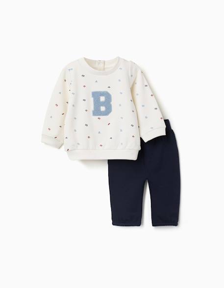 Ensemble de jogging en coton peigné avec broderie en bouclettes Blanc 1 - vertbaudet enfant 