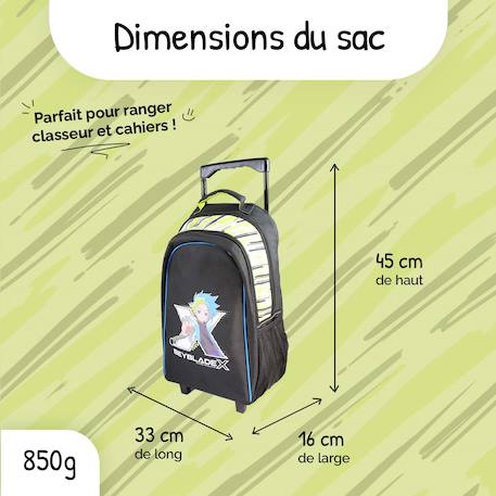 Sac à dos scolaire à roulettes 2 compartiments Beyblade X- 38 cm Noir 3 - vertbaudet enfant 