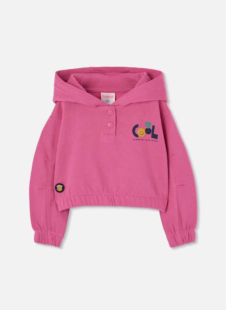 Sweat-shirt fille en molleton à capuche imprimée Pink 1 - vertbaudet enfant 