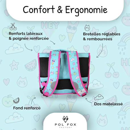 Cartable à colorier et réversible 2 compartiments Kawai - 38 cm Bleu 4 - vertbaudet enfant 