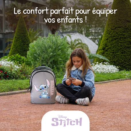 Sac à dos scolaire 2 compartiments Disney Stitch Gris 5 - vertbaudet enfant 